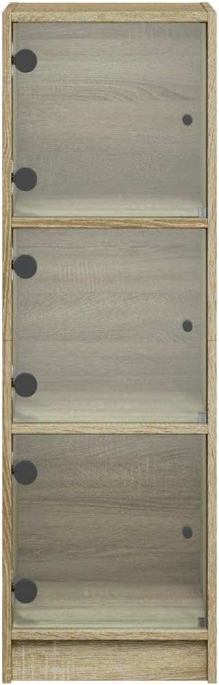 vidaXL Highboard, Beistellschrank mit Glastüren, Sideboard mit viel Stauraum, Schrank Kommode Hochschrank Wohnzimmer Schlafzimmer, Sonoma-Eiche