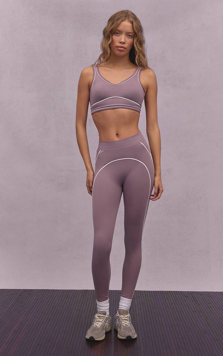 Mauve Legging Sans Couture À Détails Contrastés