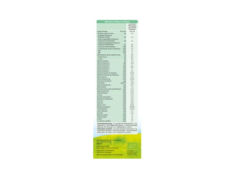 HOLLE Anfangsmilch 1 Bio Ziegenmilch 400 g Anfangsmilch aus Ziegenmilch