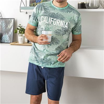 Pyjama short homme motif tropical