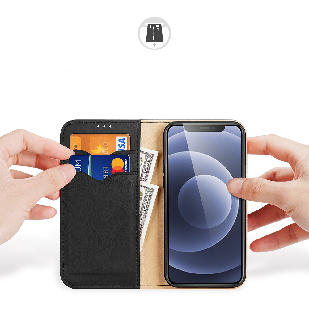 iPhone 13 Flip Wallet Cover Echtleder Tasche (RFID Schutz) - Schwarz