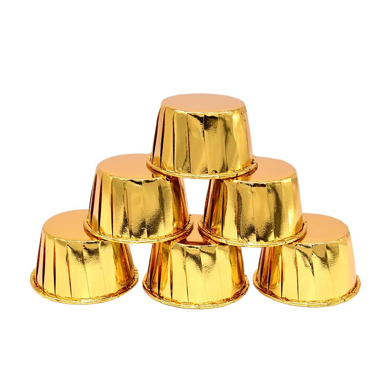 (50er Set) Mini Einweg Cupcake Förmchen Muffin Form Aluminiumfolie Backform - Gold