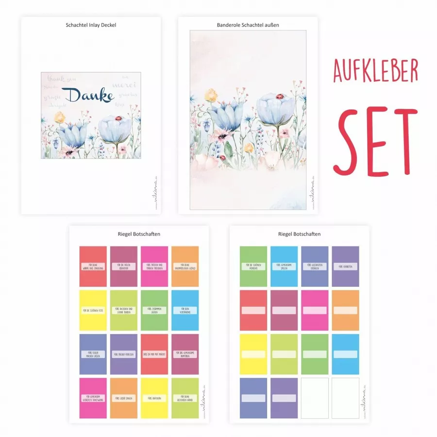Nikima Papeterie AUFKLEBER SET - Merci Danke Blumen Abschiedsgeschenk Kita Erzieher bunt