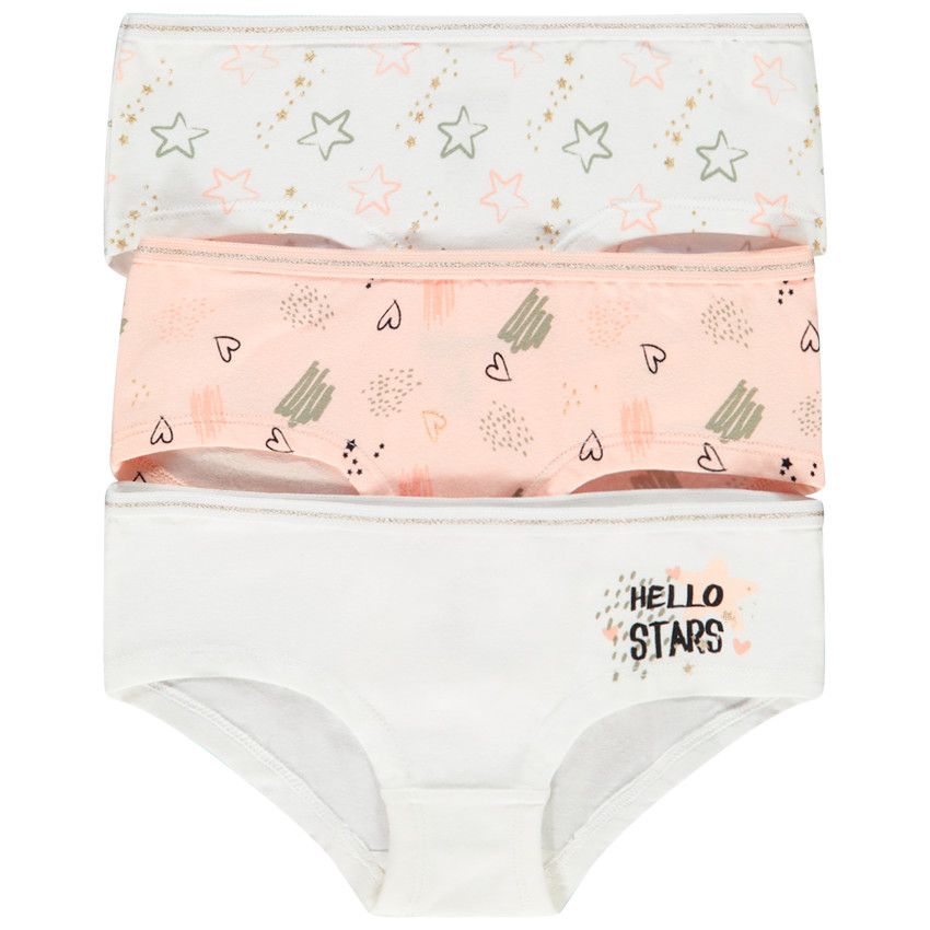 Lot de 3 shorties en coton pour enfant fille - Ecru