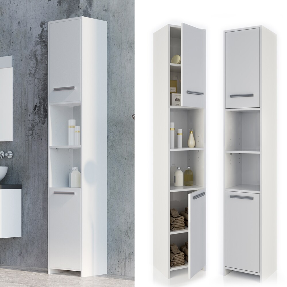 VICCO Badschrank KIKO 190 x 30 cm Weiß - Badezimmerschrank Hochschrank Regal Badregal