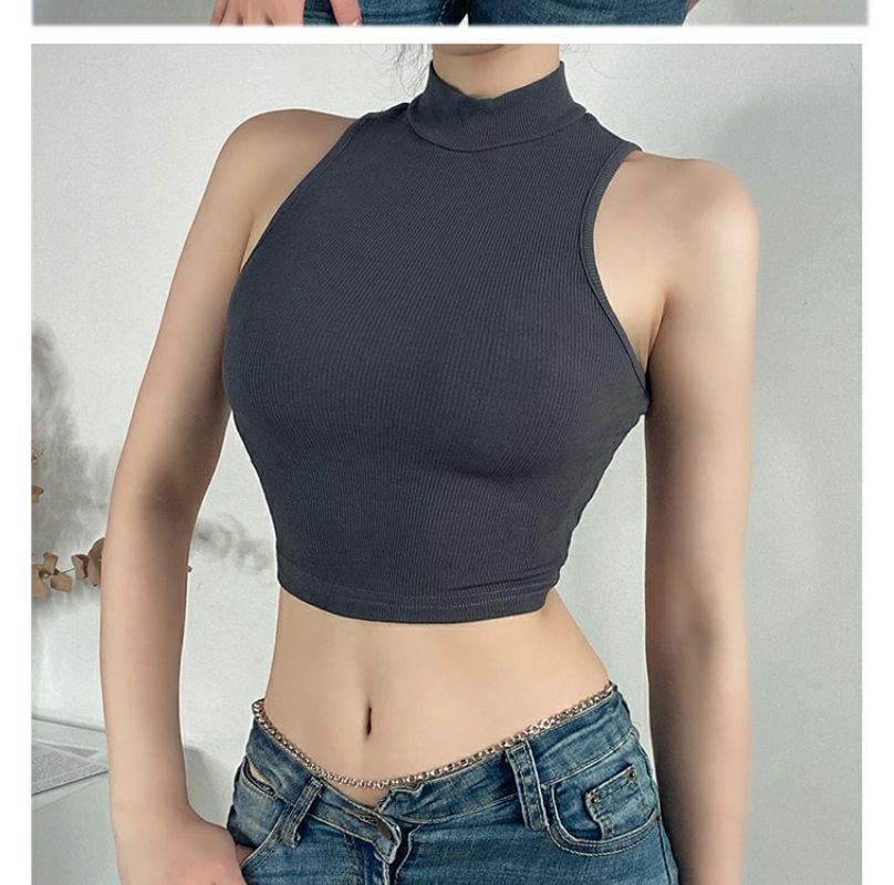 Hevnir - Tanktop met lage hals en effen crop top