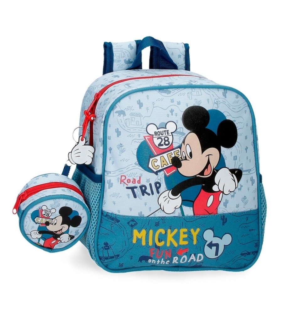 Mochila infantil Disney Mickey Road Trip, adaptável a carrinho de compras, azul