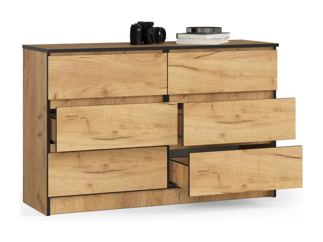 Commode AKORD K120 Chêne Craft 120 cm 6 tiroirs façade Chêne Craft 120x40x77 cm