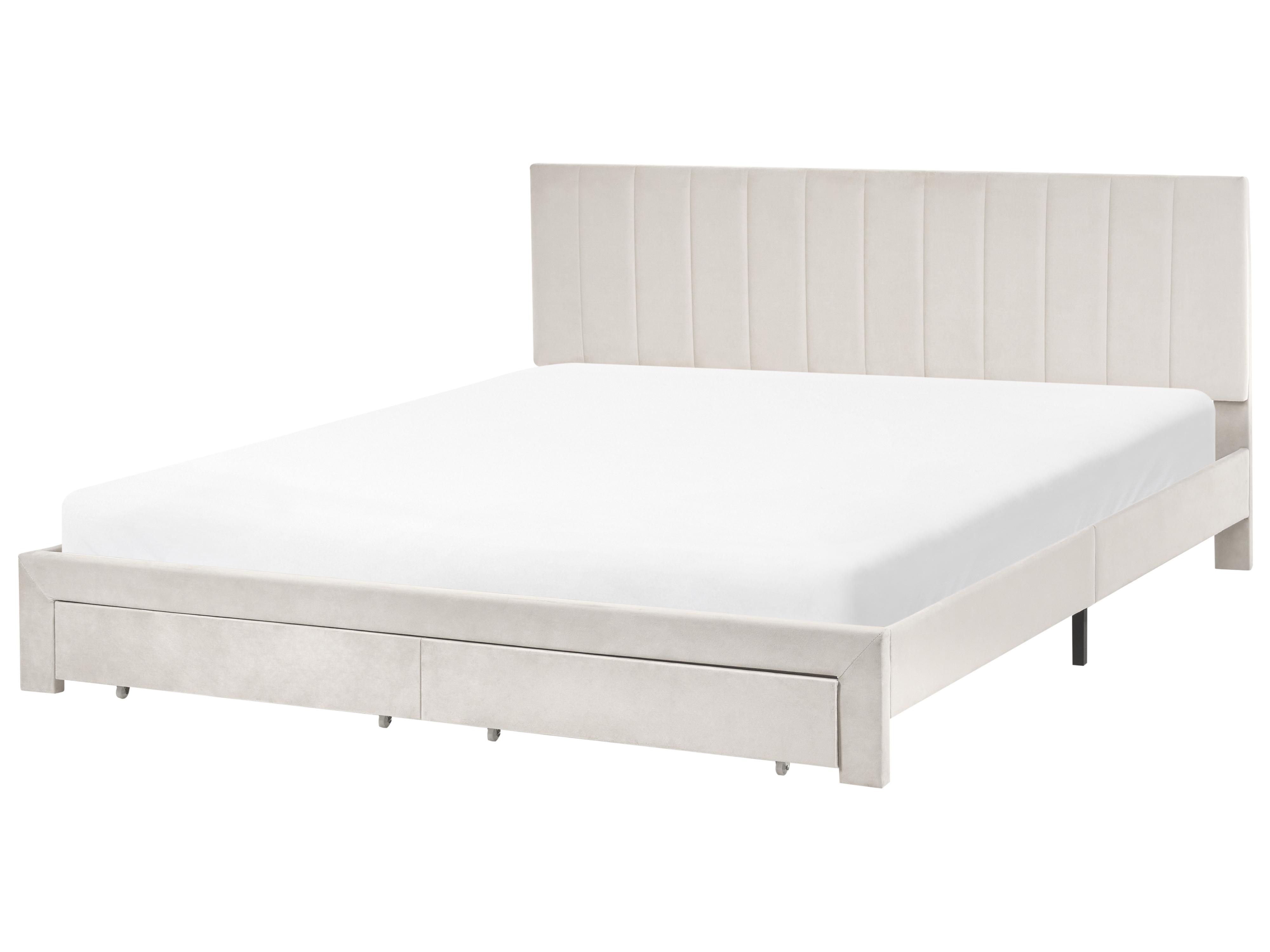 Bed met opbergladen Fluweel LONZAC 180 x 200 cm Gebroken wit