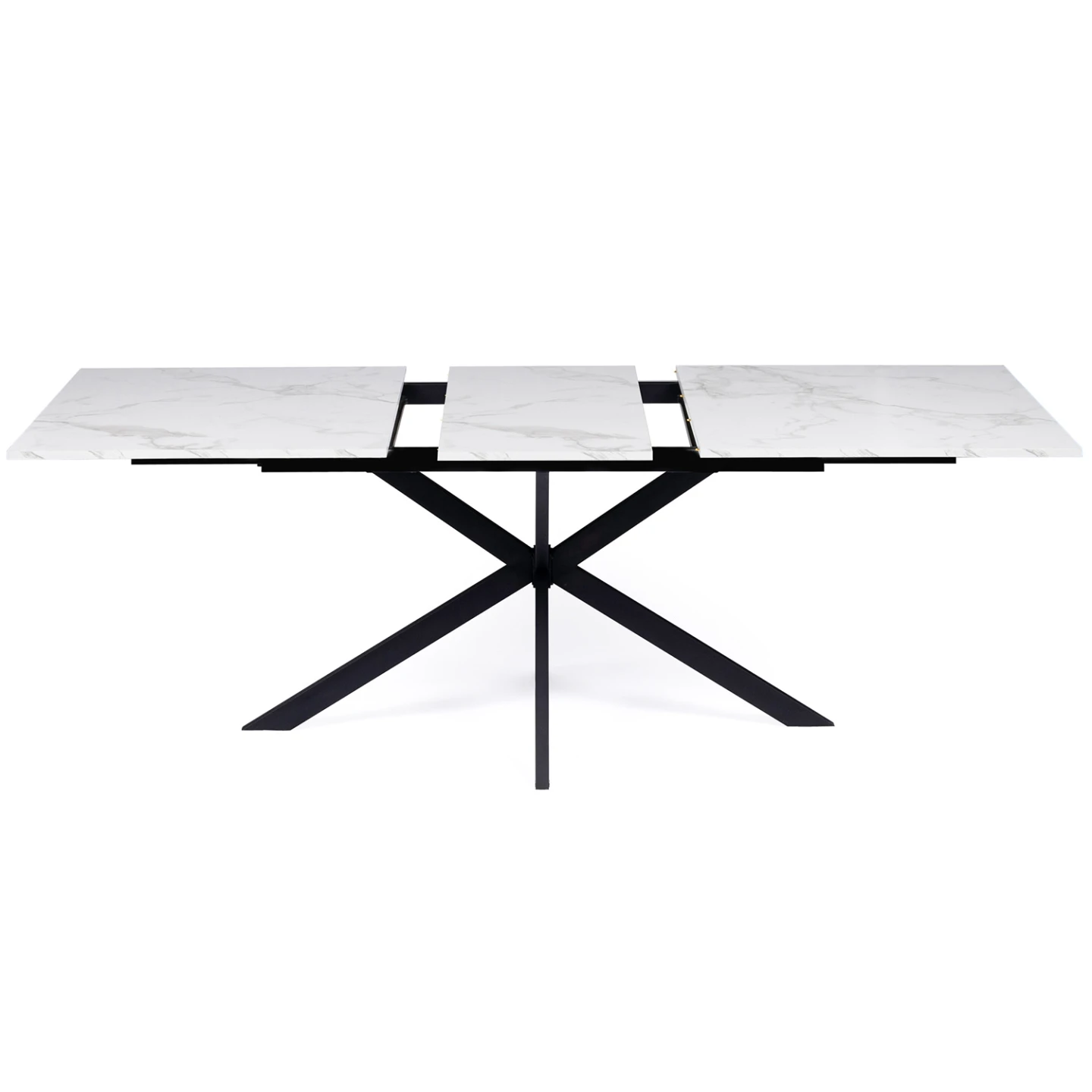 Table à manger extensible rectangle ALIX 6-10 personnes pied araignée noir plateau effet marbre blanc ALASKA 160-200 cm