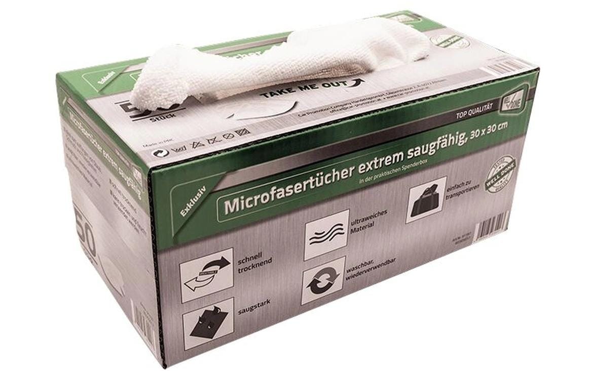 Mikrofasertuch, 30 × 30 cm, Spenderkarton mit 50 StückViele Mikrofaser-Tücher für viele Anwendungen