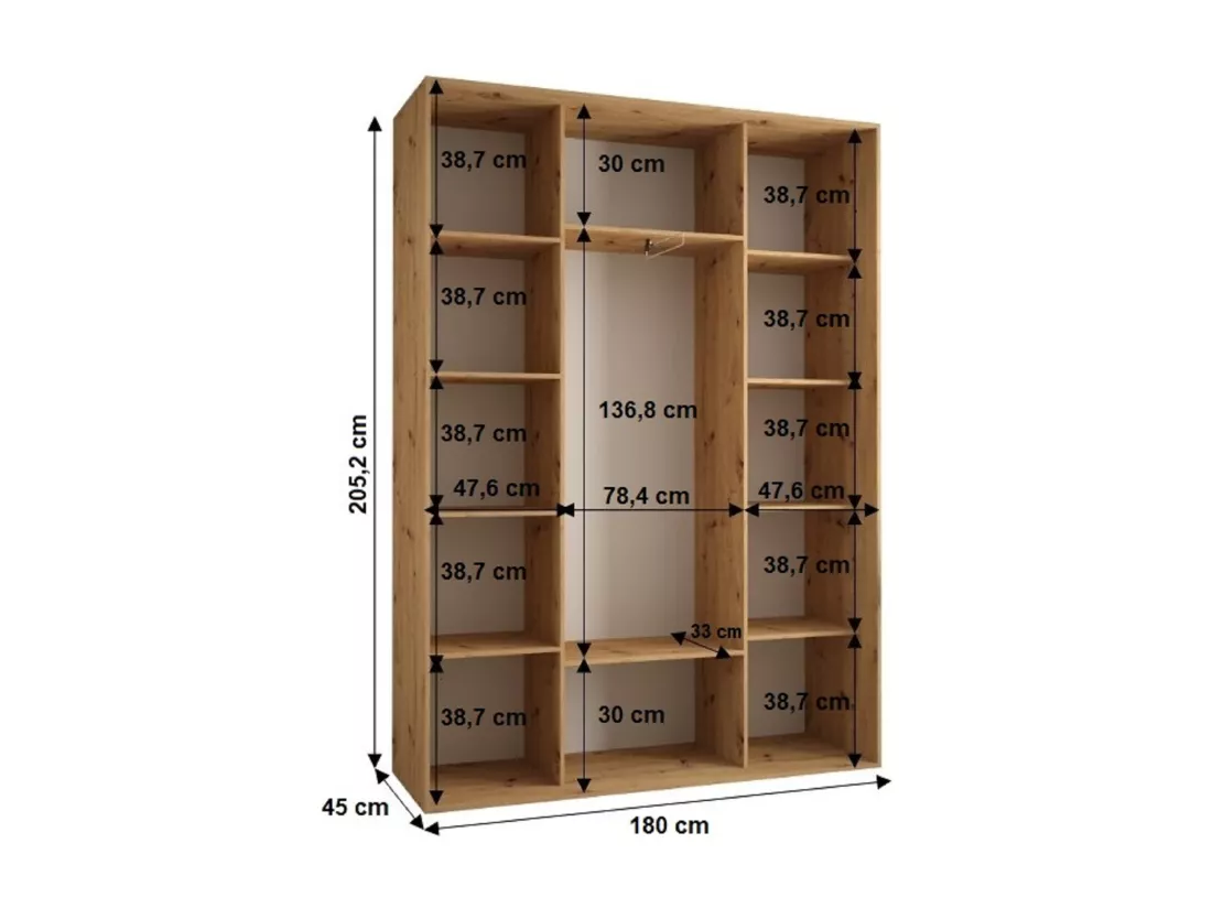 ARMOIRE SAPPORO 2 À PORTES COULISSANTES 205,2/180/45 3 Portes (Artisan/Artisan)