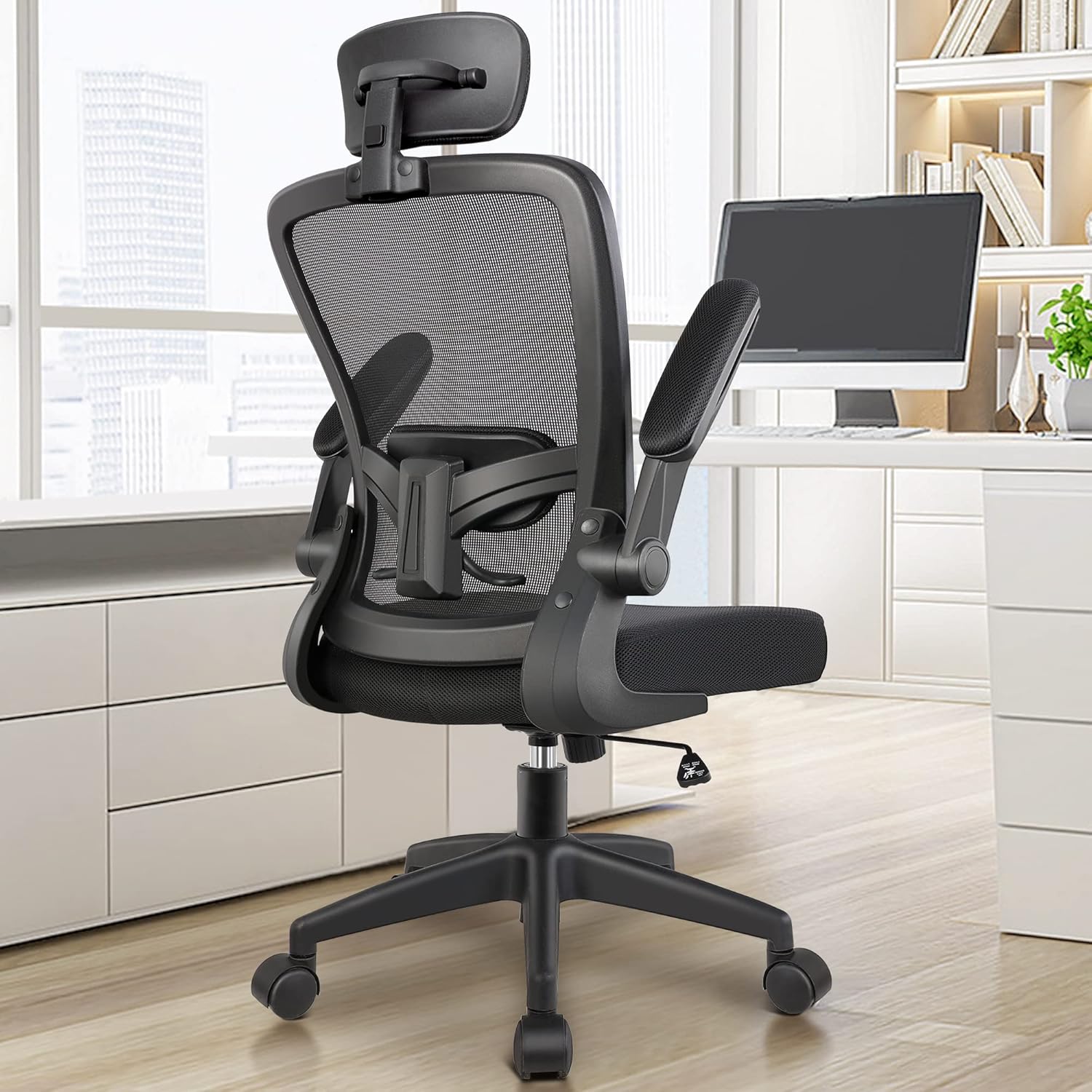 FelixKing Bürostuhl Ergonomischer schreibtischstuhl mit Verstellbarer Kopfstütze, Armlehnen, Lendenwirbelstütze, Hoher Rücken Office Chair, Schreibtischstuhl bis 300LB Belastbar(Schwarz)