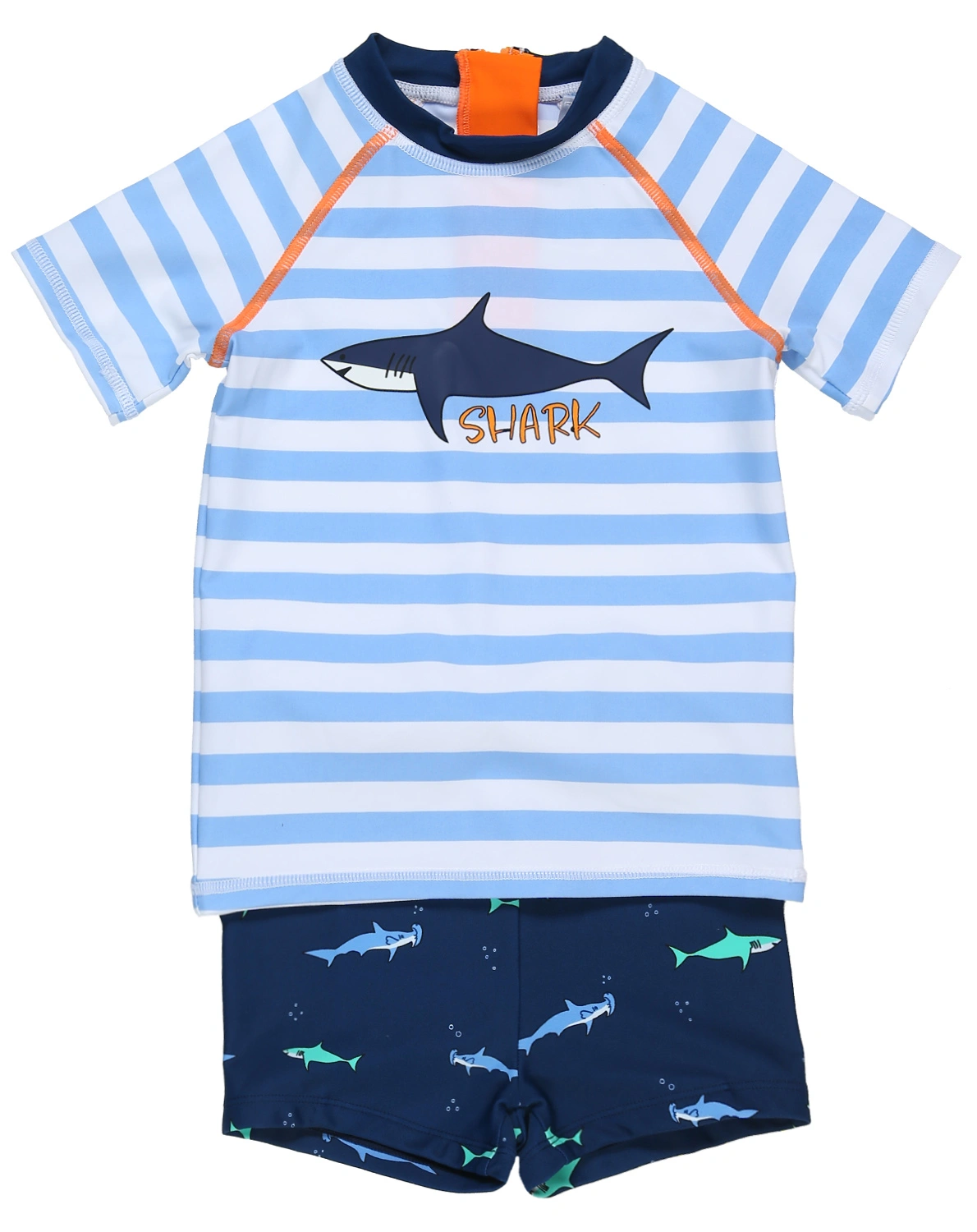 Schwimmshirt HAI mit Hose gestreift in hellblau/weiß