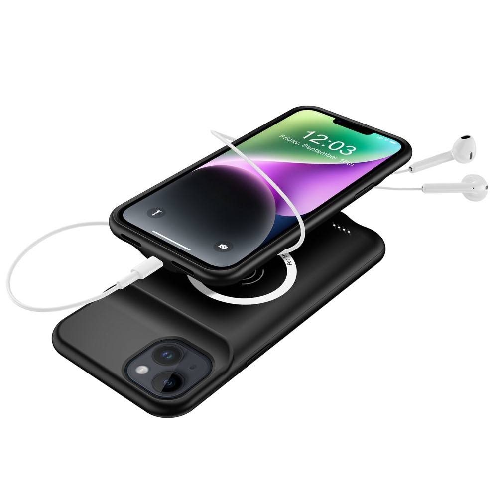 iPhone 14 MagSafe Backpack Akku Case Schutzhülle (7000mAh) - Schwarz