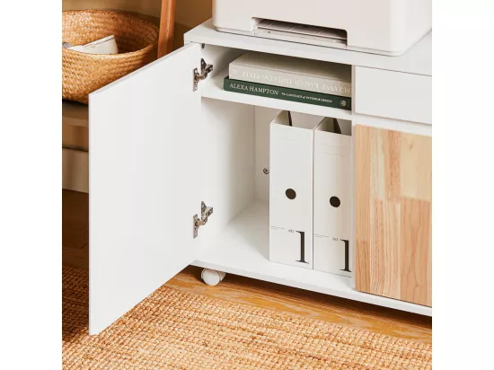 SoBuy ASK04-WN Caisson de Bureau à roulettes, Support Imprimante Roulant, Organiseur Bureau, Meuble de Rangement Bureau, Caisson de Rangement avec Tiroirs, BLANC, 65x58x35cm
