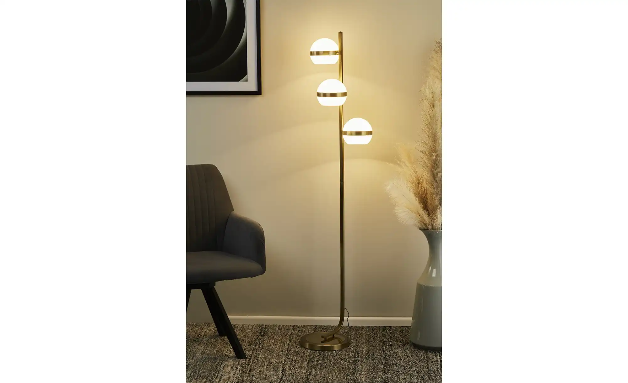 KHG LED-Stehleuchte, 3-flammig, messing-matt