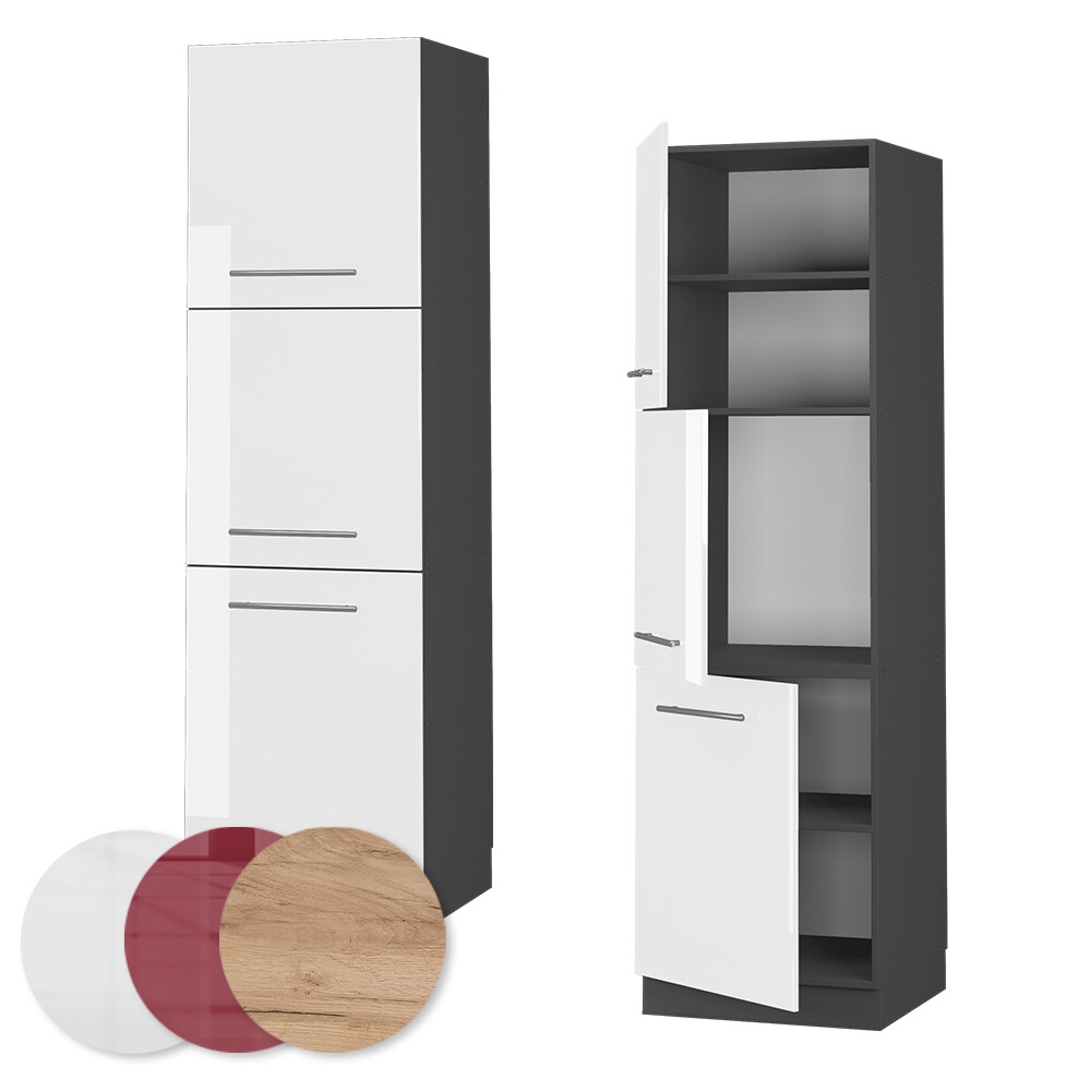 Vicco Herdumbauschrank Küchenschrank Küchenmöbel Fame-Line Anthrazit Weiß 60 cm modern Hochglanz Küche Einbauküche Blende Herdschrank Hochschrank Küchenzeile Drehtür Einlegeboden