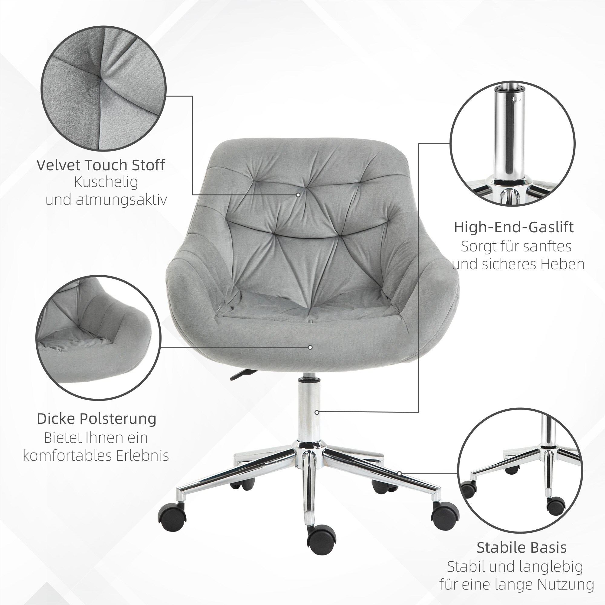 Vinsetto Bürostuhl mit Polsterung grau 59B x 58T x 90H cm