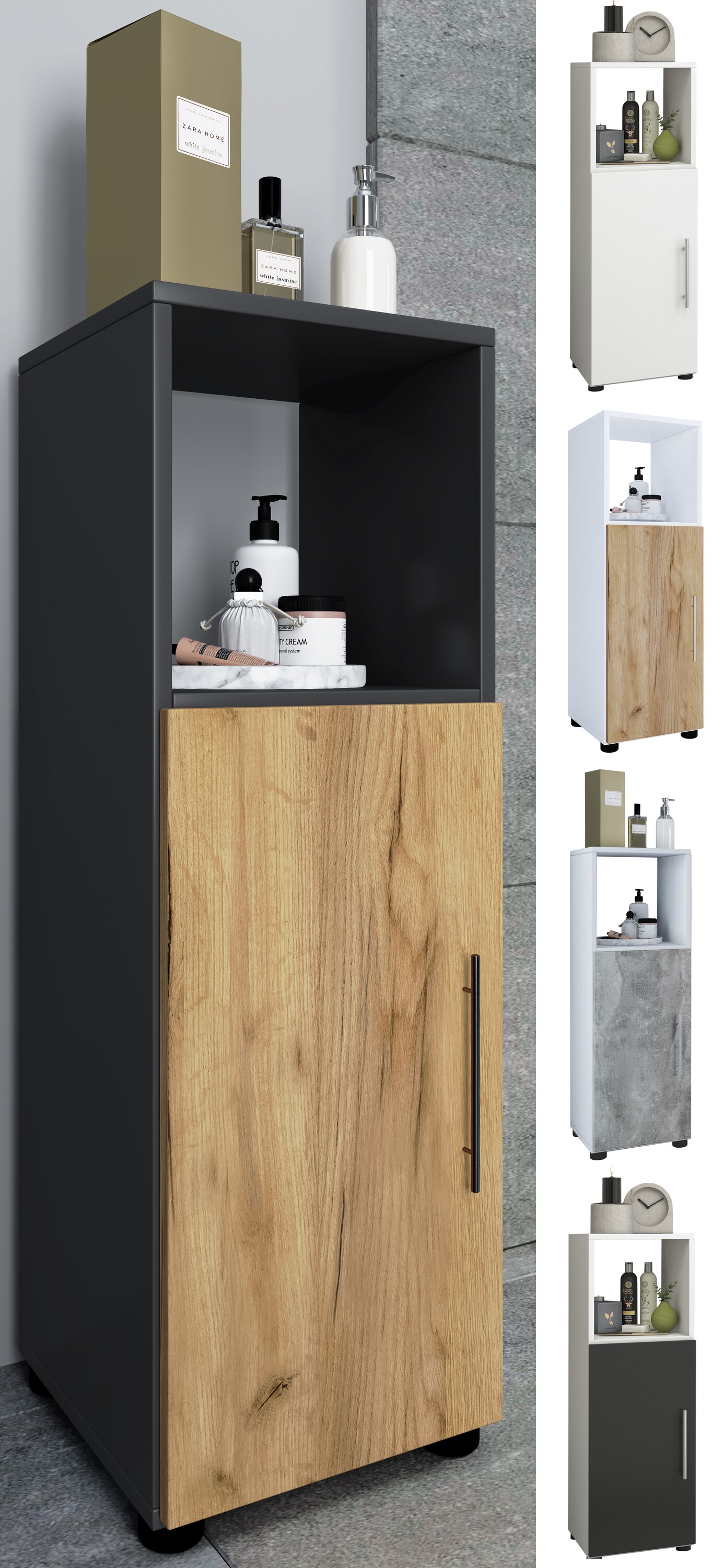 VCM Holz Badmöbel Midischrank Badregal Badschrank Badezimmer Möbel Regal Flandu