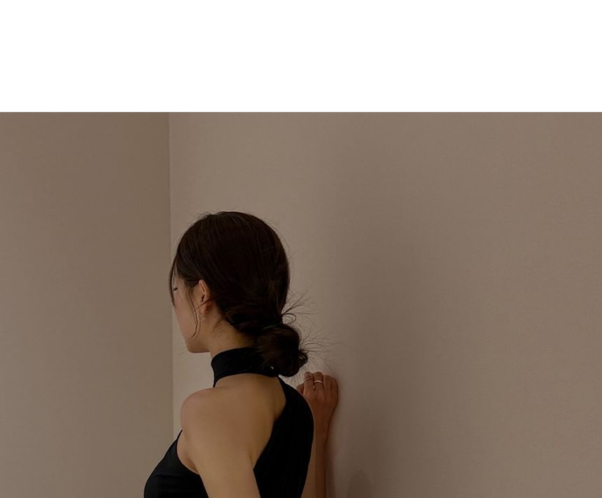 Moon City - Halter coltrui effen asymmetrische slim fit top