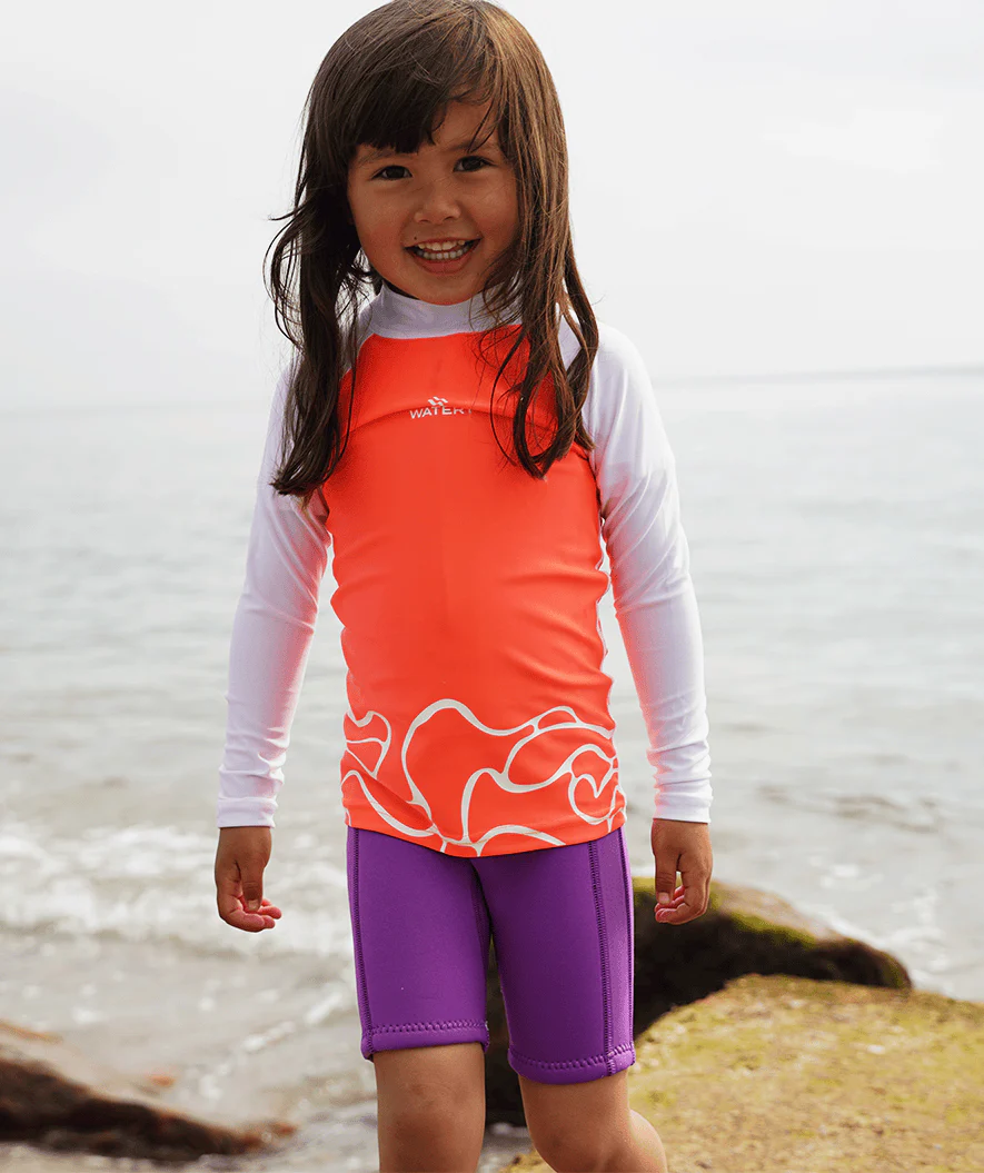 Watery UV-trøje til børn - Chilton Langærmet Rashguard - Lyserød/hvid