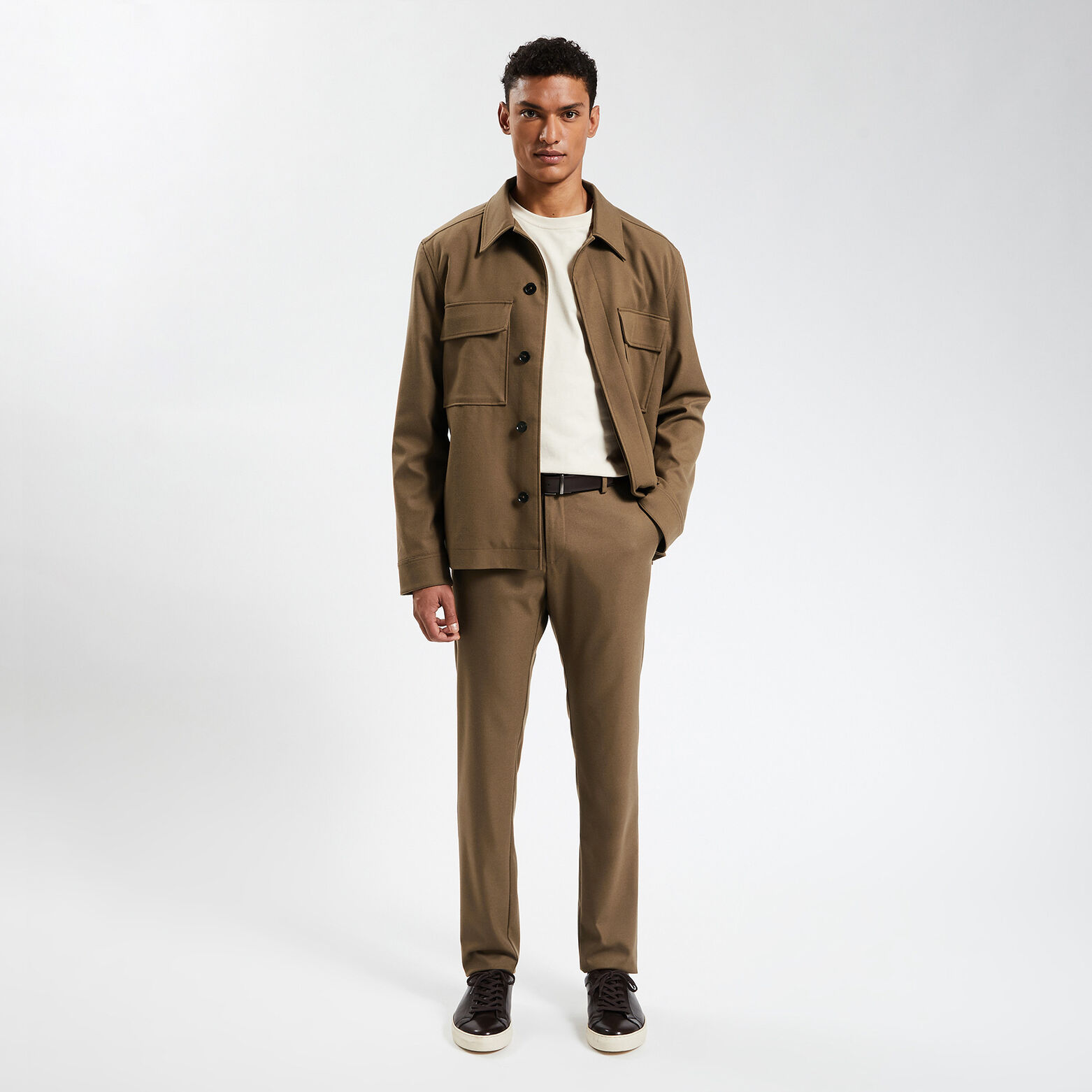 Pantalon chino slim effet flanelle Camel