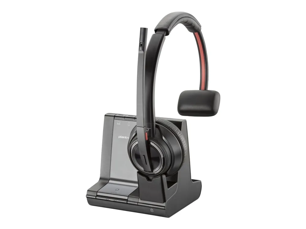 Poly Savi 8210-M - Savi 8200 series - headset - på øret - DECT / Bluetooth - trådløs - sort - Zoom Certified, Certified for Microsoft Teams