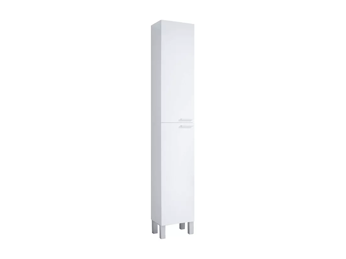 Colonne de salle de bain Hollywood, Armoire colonne de salle de bain avec 2 portes, Armoire suspendue avec 2 étagères, 30x25h182 cm, Blanc brillant