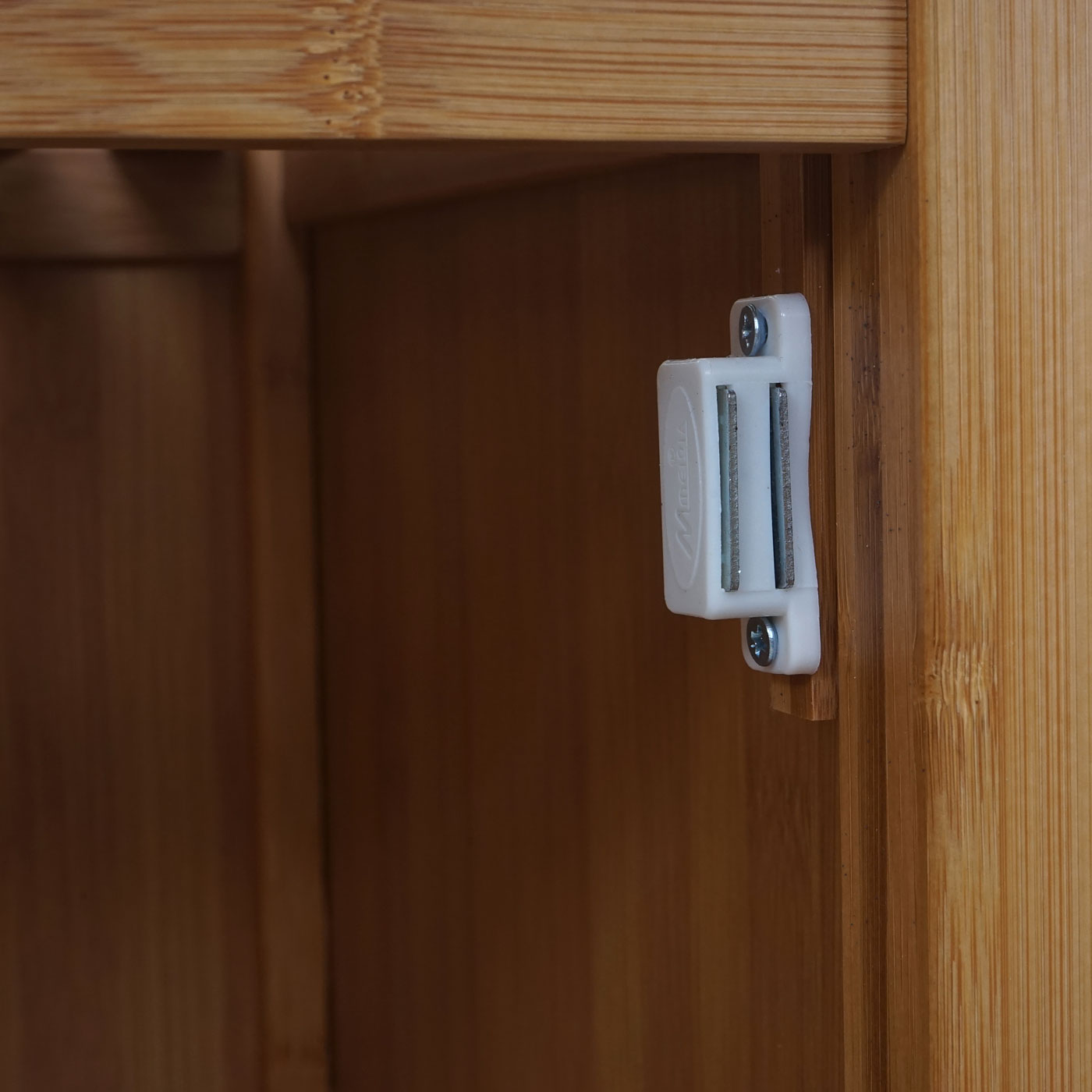 Badregal MCW-B18, Badezimmer Badschrank Standregal mit Tür, Bambus ~ 110x36x34cm