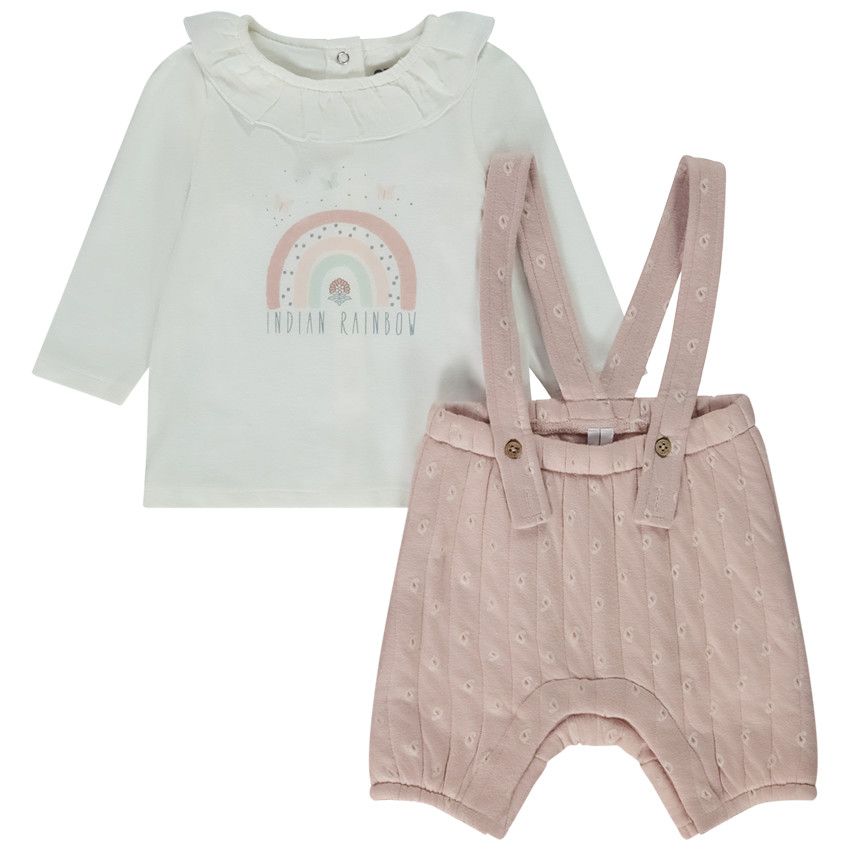 Ensemble 2 pièces avec bloomer à bretelles pour bébé fille - Ecru