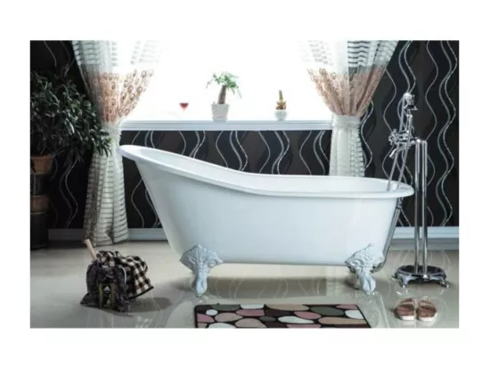Baignoire sur pieds en fonte petite taille ASHFORD Blanche 156 cm Pieds blancs