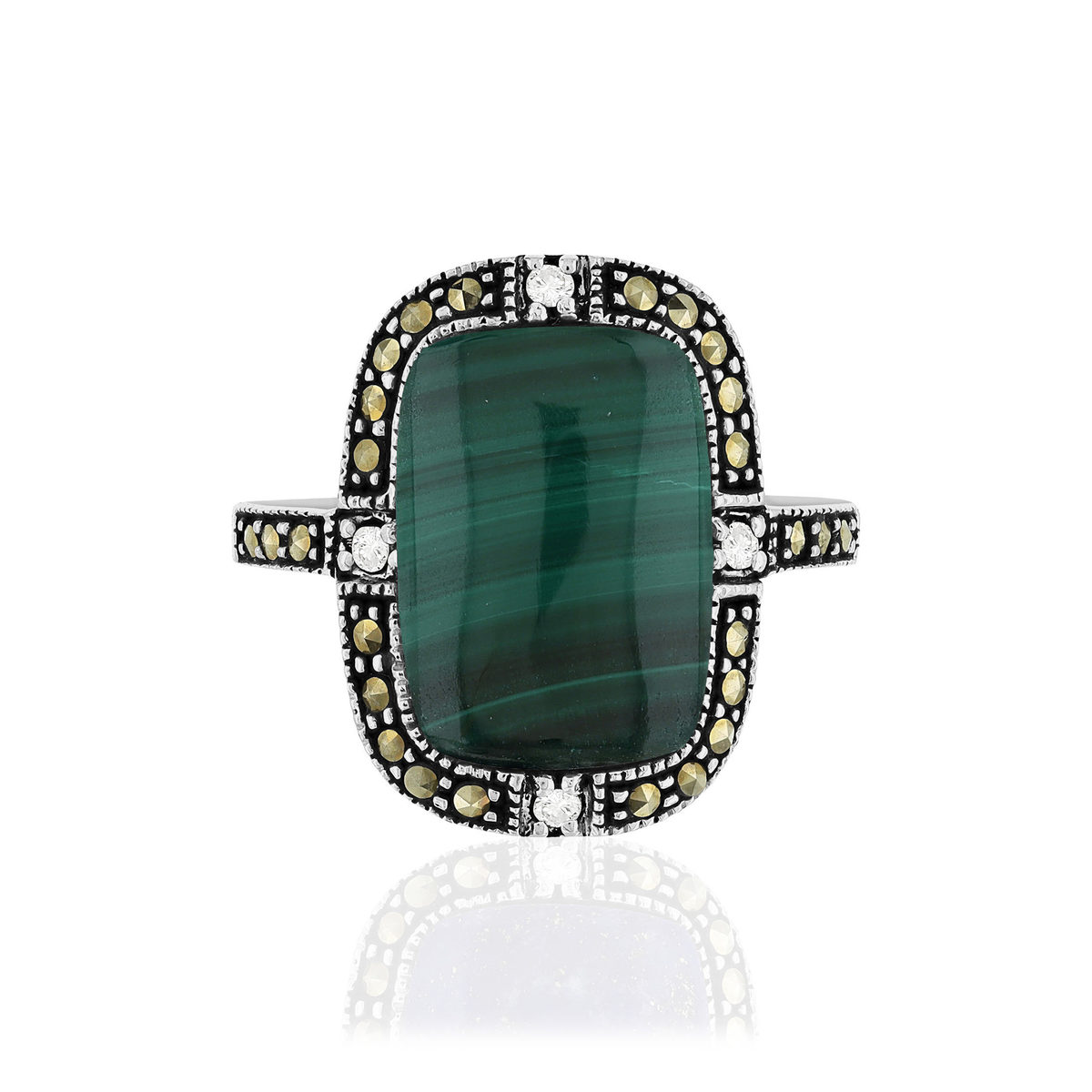 Bague argent malachites marcassites et ziconias