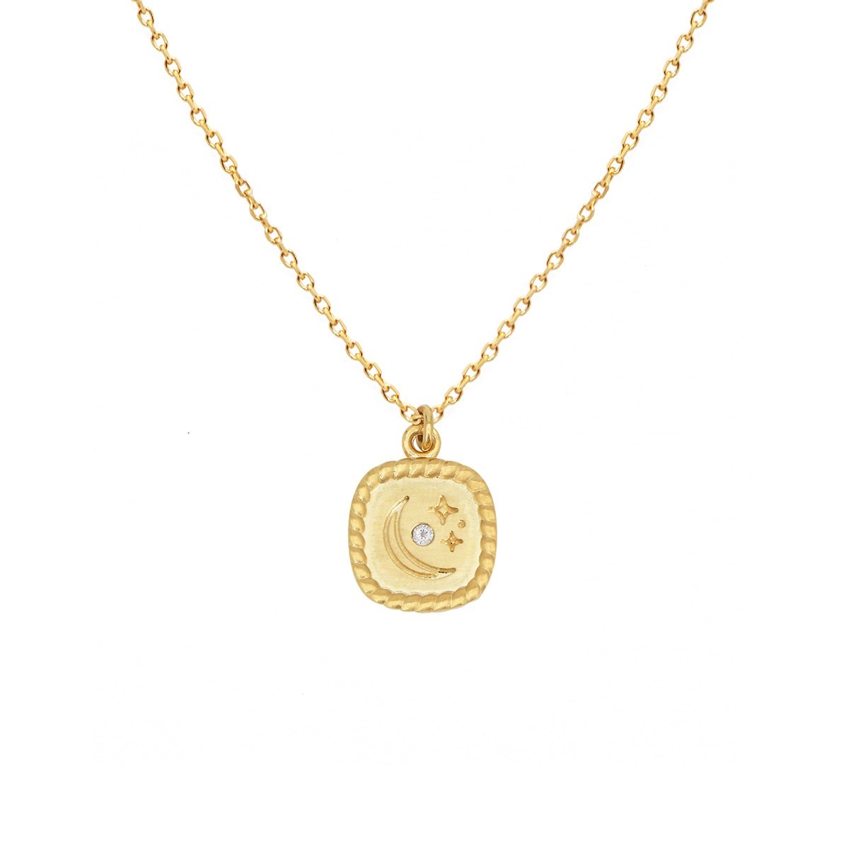Collier lune et zircon doré à l'or fin 24K MINI ORACLES