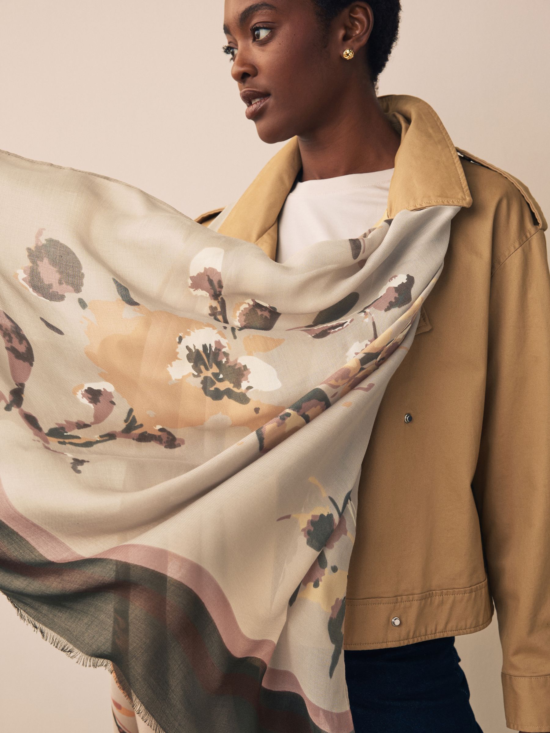 Autumnal Floral - Dunne sjaal met print