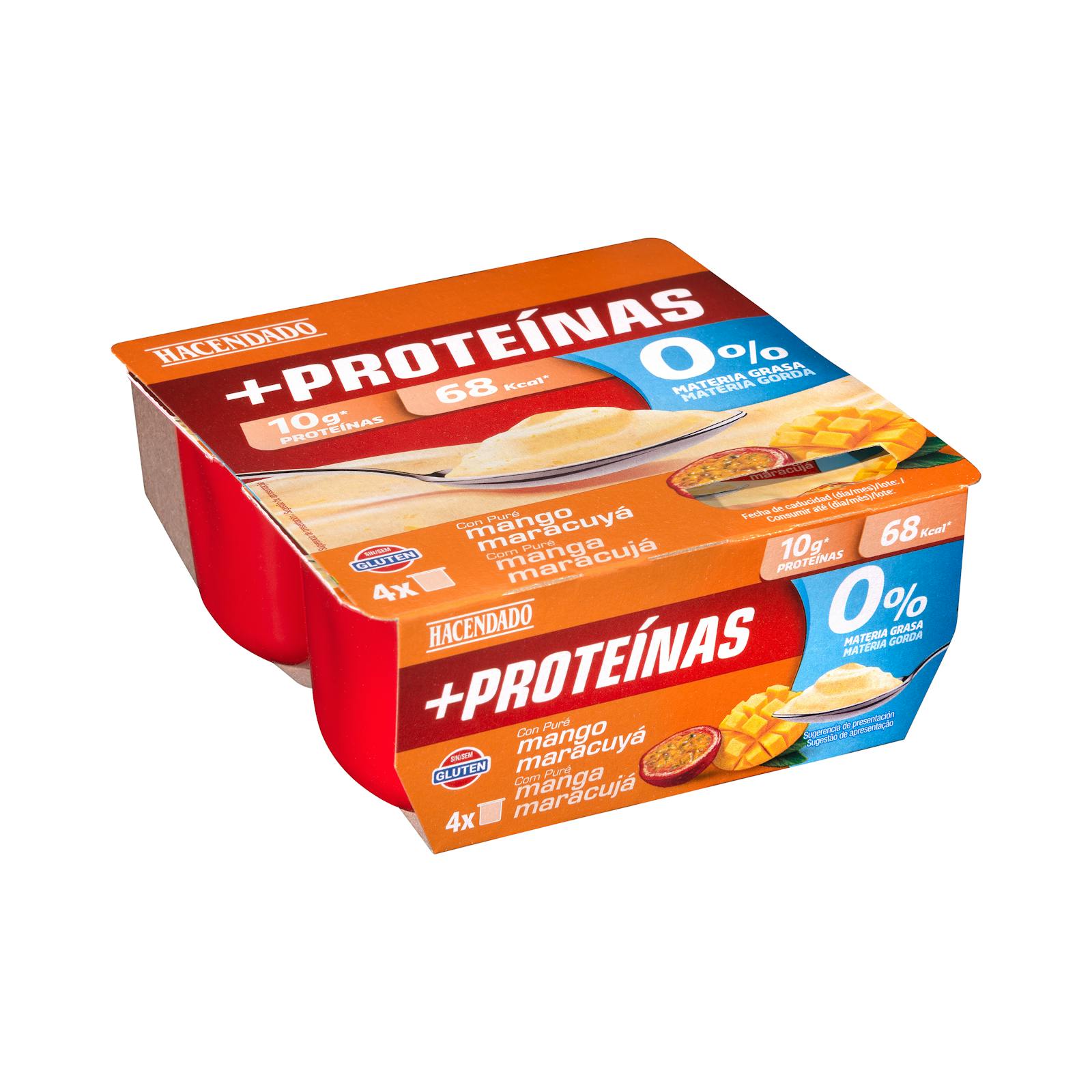 Dessert lacté à la purée de mangue et de fruit de la passion + Protéines Hacendado 0% mg 10 g de protéines