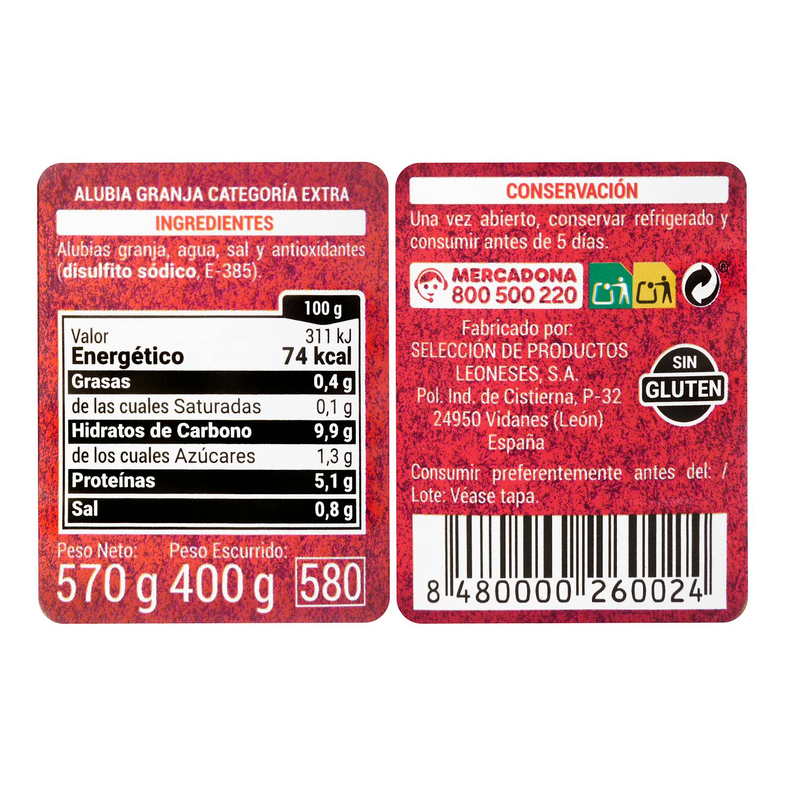 Haricots cuits de la ferme Hacendado