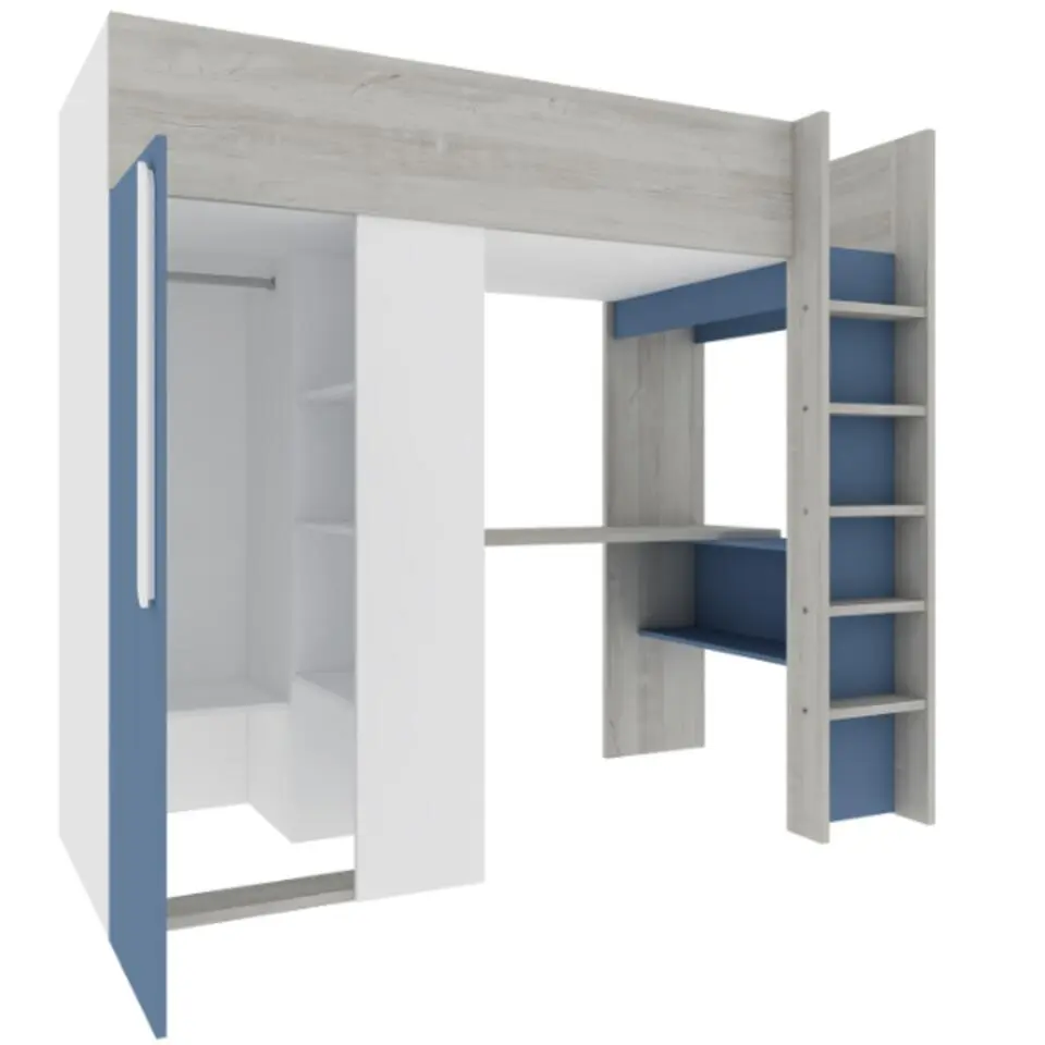 Hoogslaper Beau 90x200 met bureau & kast - donkerblauw