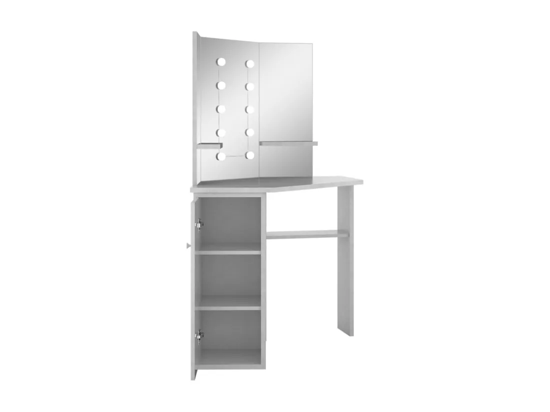 Coiffeuse d'angle avec LED Gris béton 111x54x141,5 cm