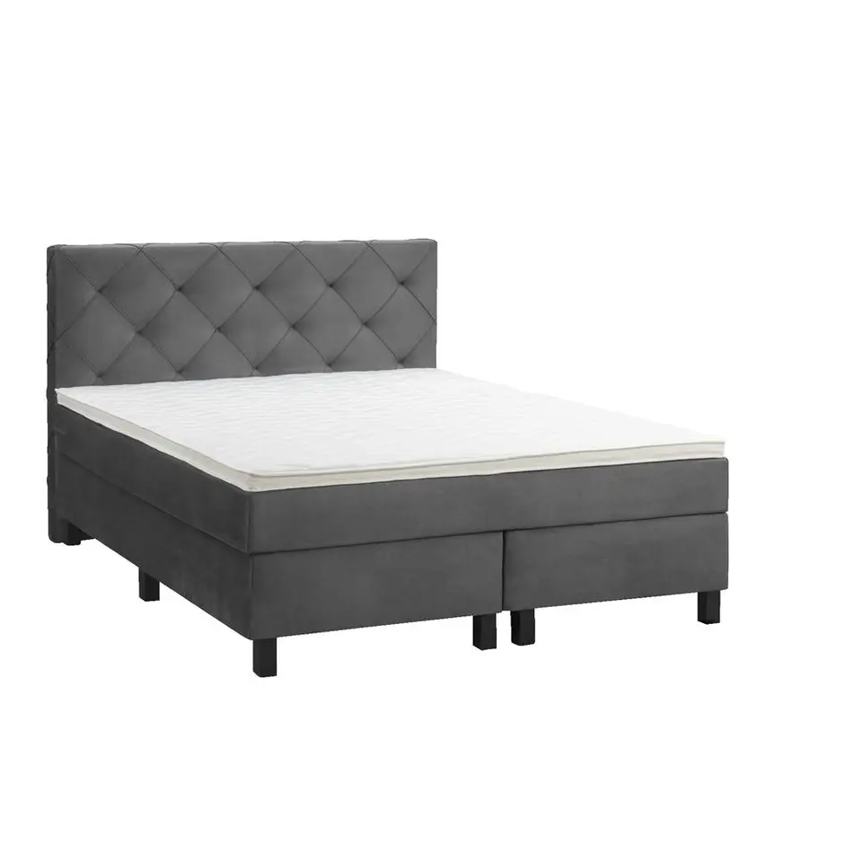 Boxspring Liv geruit - grijs - 140x200 cm - vierkante poot