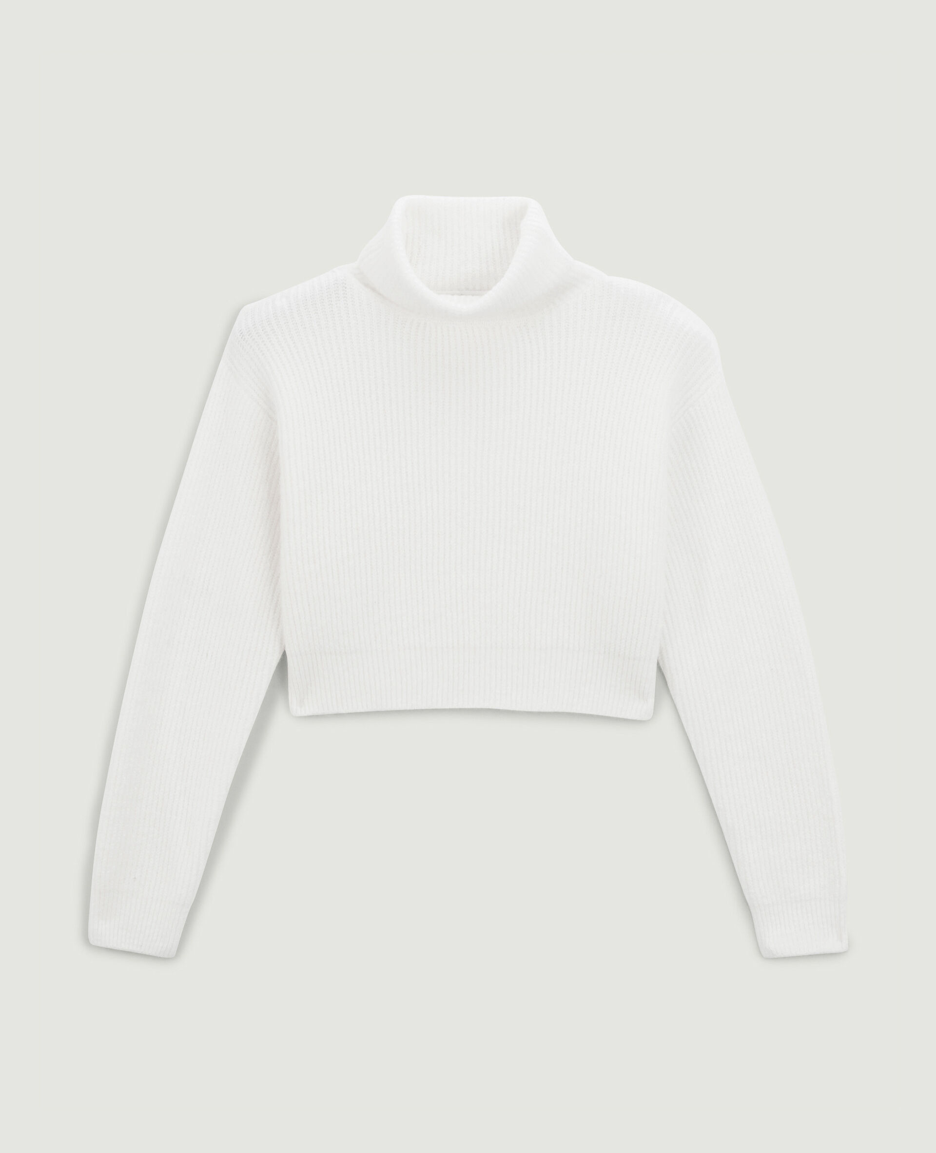 Pull cropped col roulé - Blanc