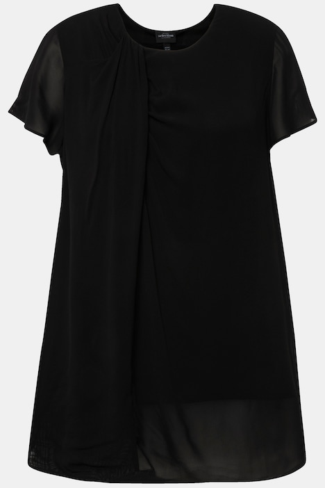 Bluse, Drapierung, A-Linie, Rundhals, Halbarm