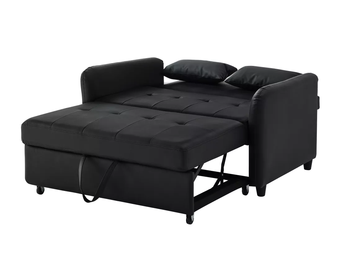 Canapé multifonctionnel 122x83x82cm - avec fonction couchage - canapé-lit double escamotable - dossier réglable sur 3 niveaux - matériau PU imperméable - noir