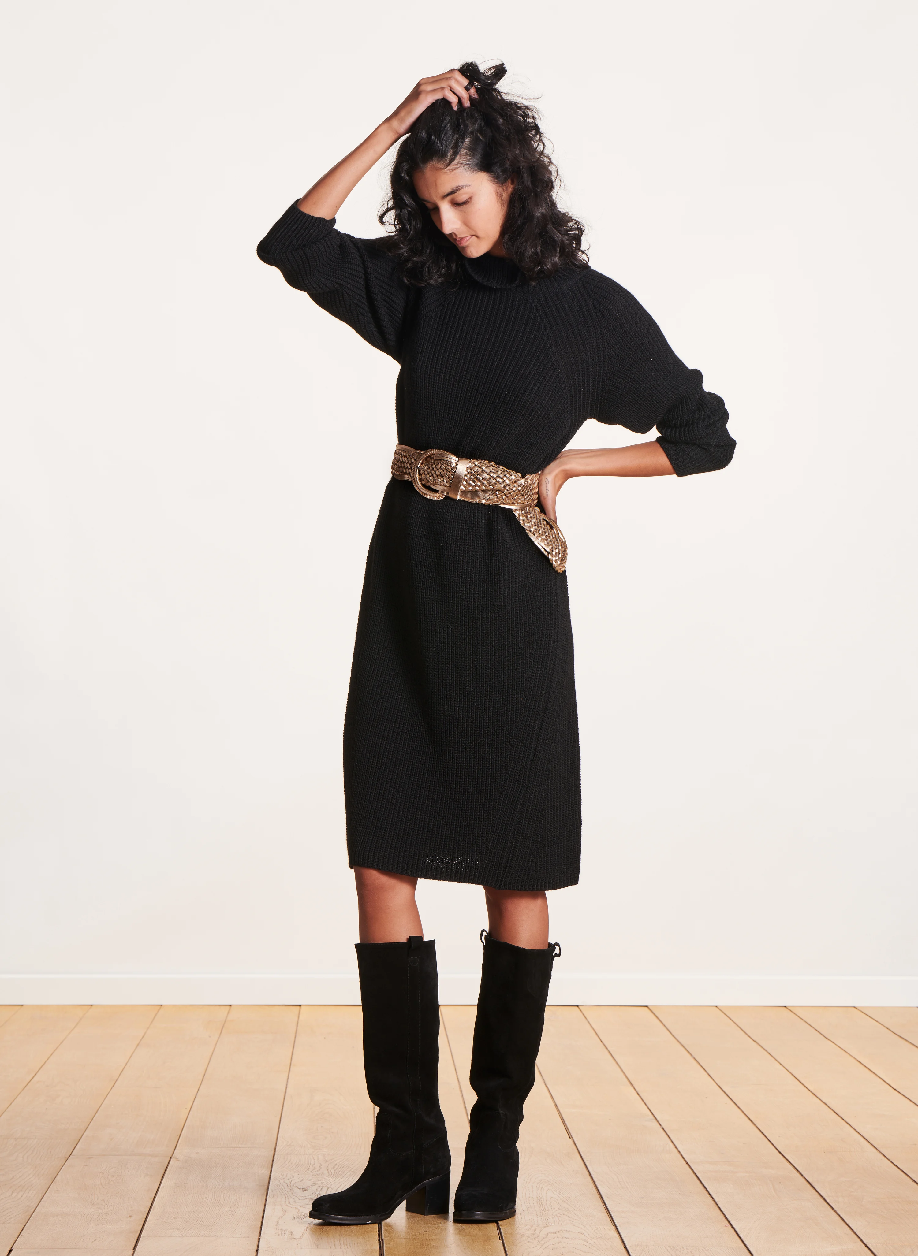 Ceinture large tressée en cuir| Jaune
