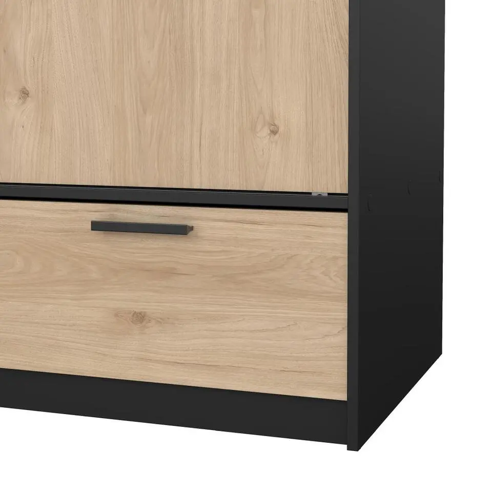 Hioshop Line kledingkast 2 deuren 2 laden okkernoot decor zwart mat