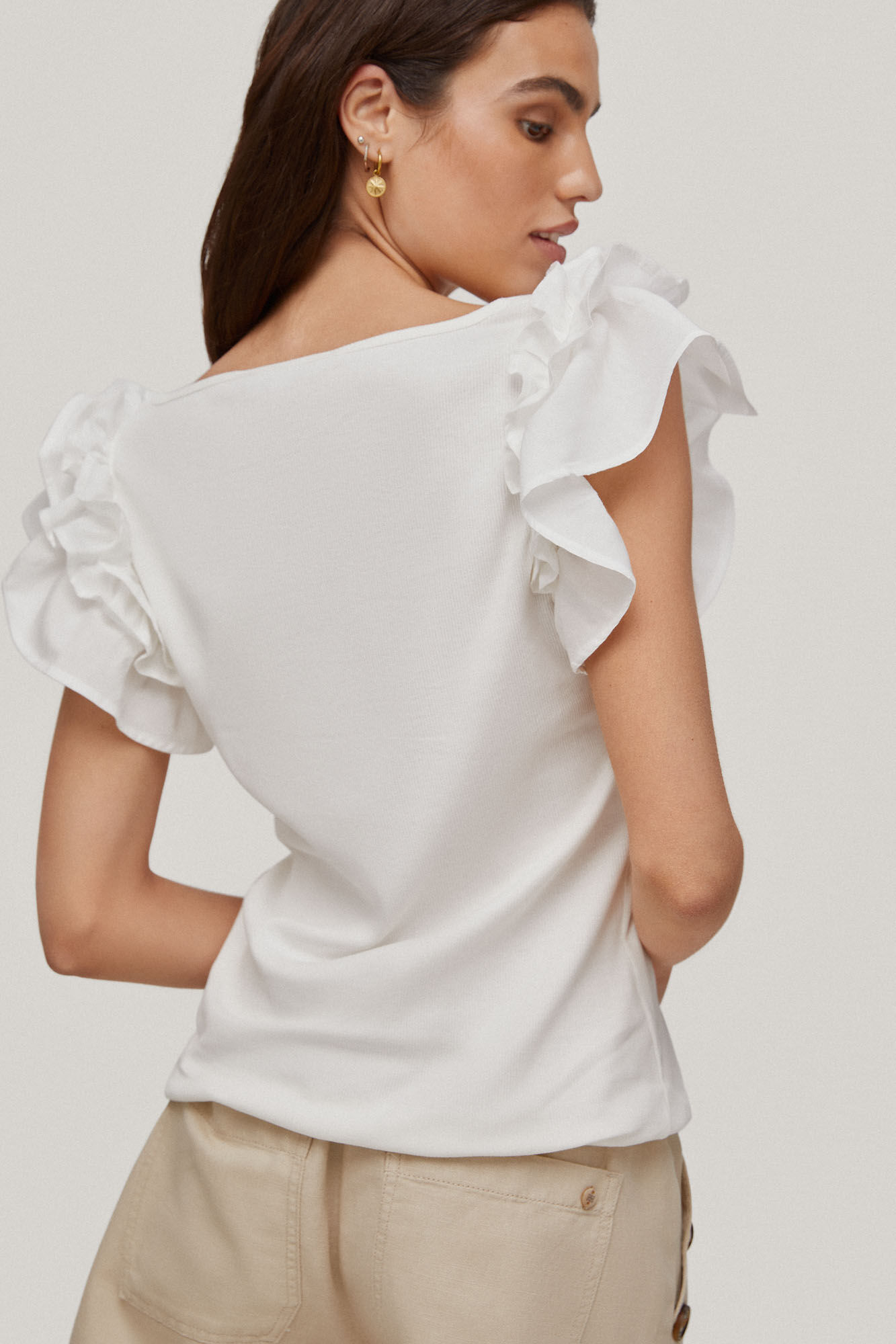 Regata com babados - Branco-creme