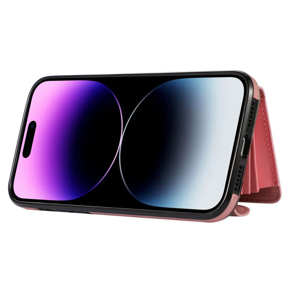 iPhone 14 Pro Necklace Leder Schutz Hülle mit Kartenfächer   Handykette (RFID Schutz) - Rosa