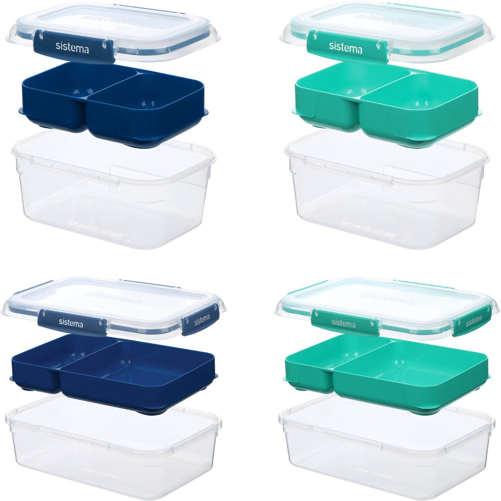 Køb Sistema Minty Teal / Ocean Blue Club 4-Pak Stax To Go Madkasser 2.2L | Luksusbaby
