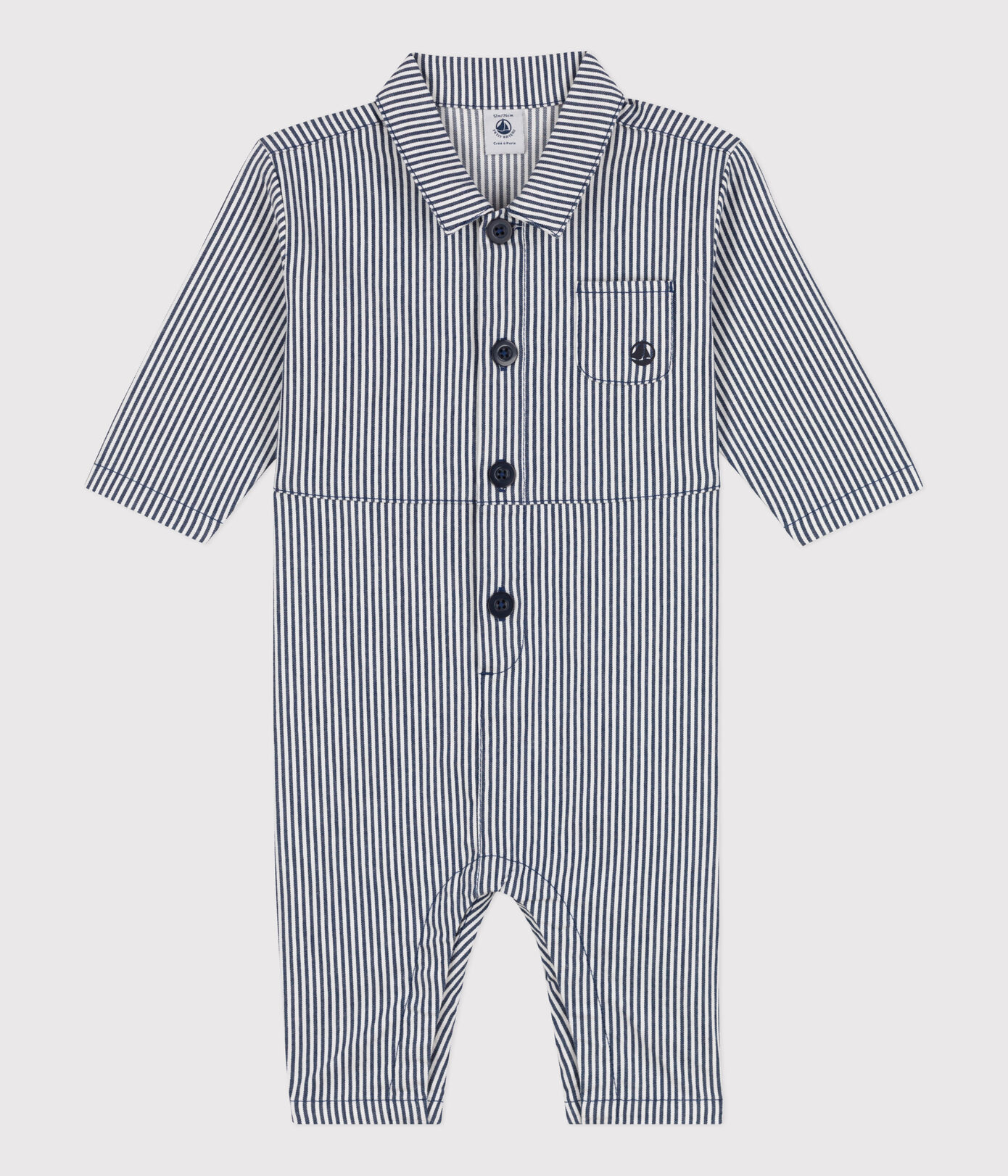 Combinaison longue bébé en toile rayée