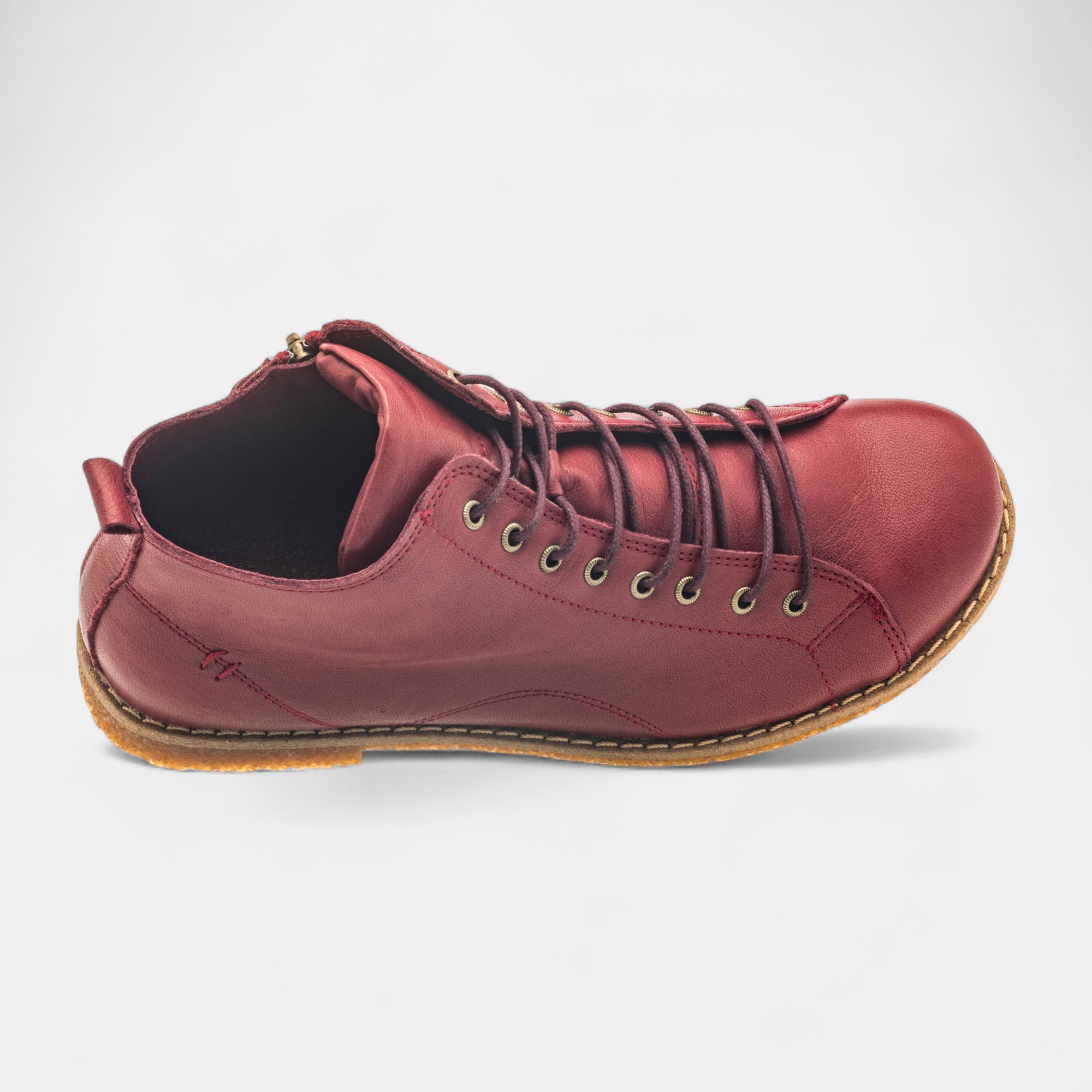Bottines à lacets Femme en cuir bordeaux